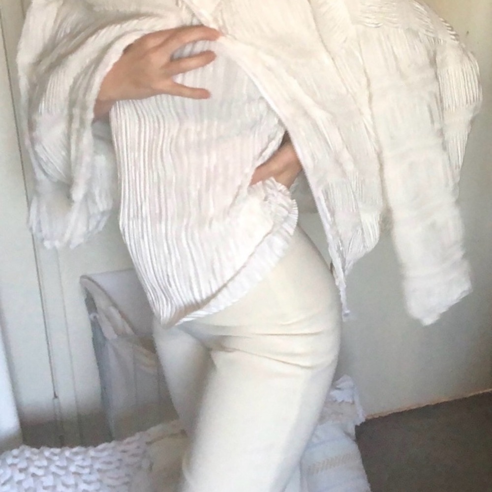 Rare Vintage Women’s white High-Waisted Ponte Pants Sz 27”slight flare